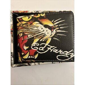 Ed Hardy Men's Black Leather Wallet Tiger Tattoo Bifold w/Leather Collector Box